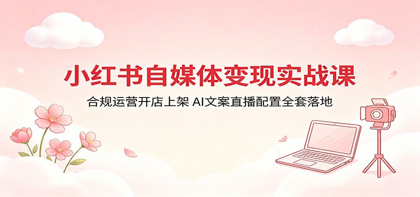 小红书自媒体变现实战课：合规运营开店上架，AI文案直播配置全套落地-钱途社