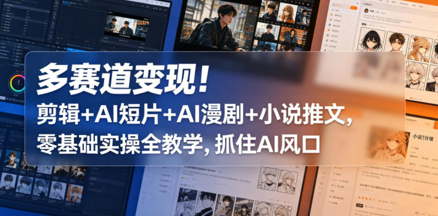 多赛道变现！剪辑+AI短片+AI漫剧+小说推文，零基础实操全教学，抓住AI风口-钱途社