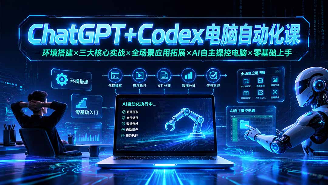 ChatGPT+Codex电脑自动化课：环境搭建×三大核心实战×全场景应用拓展×AI自主操控电脑×零基础上手-钱途社