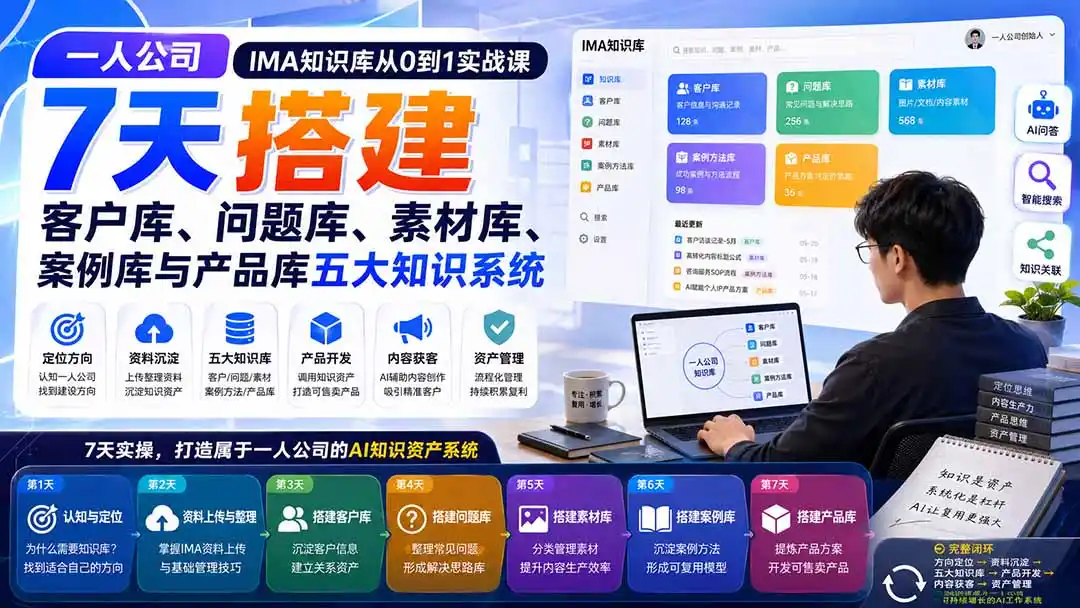 一人公司IMA知识库从0到1实战课：7天搭建客户库、问题库、素材库、案例库与产品库五大知识系统-钱途社