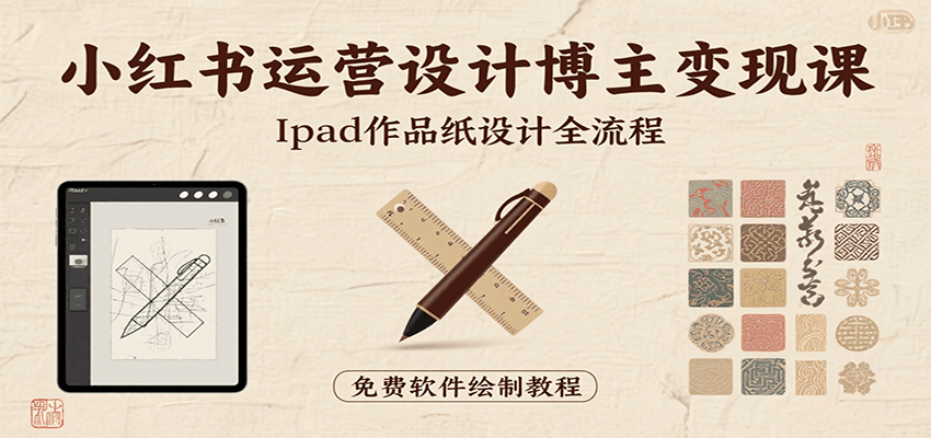小红书运营设计博主变现课：iPad 上手作品纸设计，含全流程及细节技巧，避坑少绕路-钱途社