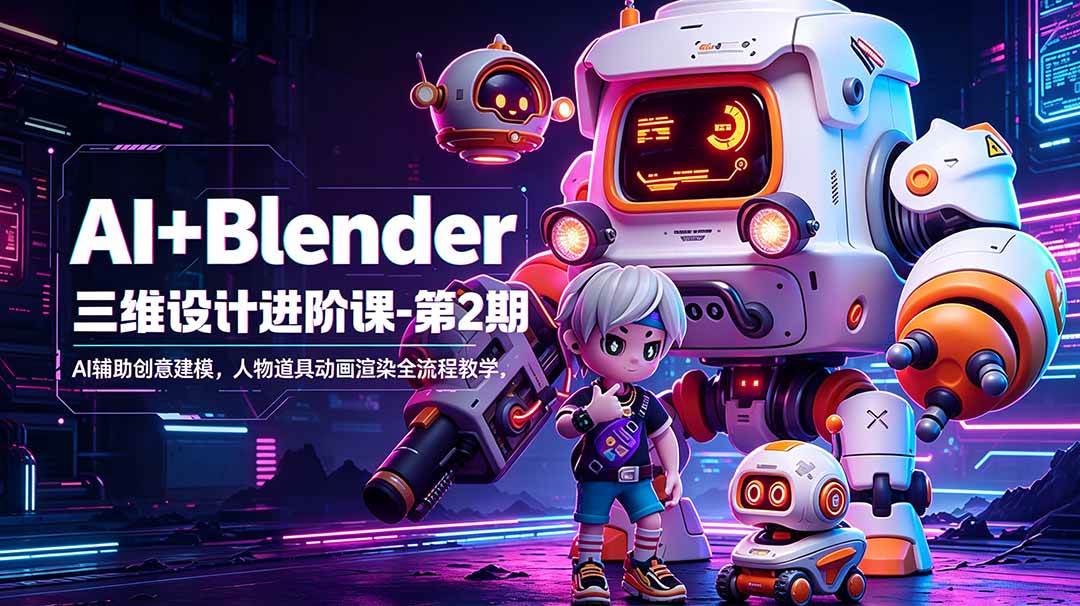 （18586期）AI+Blender三维设计进阶课-第2期：AI辅助创意建模，人物道具动画渲染全流程教学-钱途社