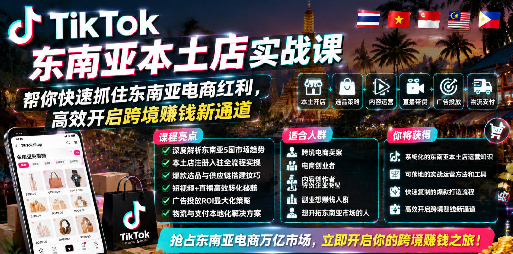 TikTok东南亚本土店实战课，帮你快速抓住东南亚电商红利，高效开启跨境賺钱新通道-钱途社