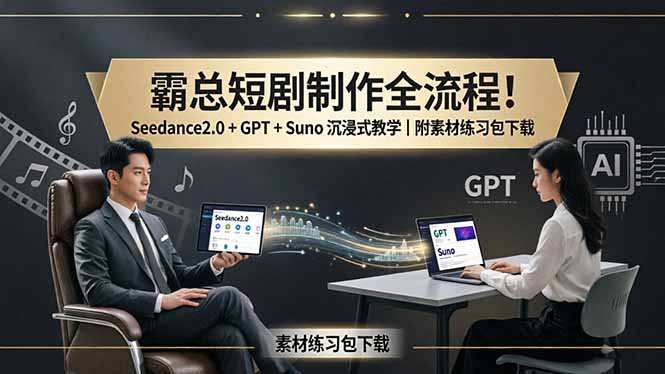 霸总短剧制作全流程！Seedance2.0 + GPT + Suno 沉浸式教学｜附素材练习包下载-钱途社