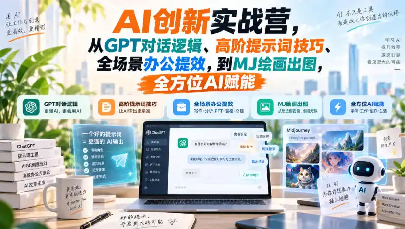 AI创新实战营，从GPT对话逻辑、高阶提示词技巧、全场景办公提效，到MJ绘画出图，全方位AI赋能-钱途社