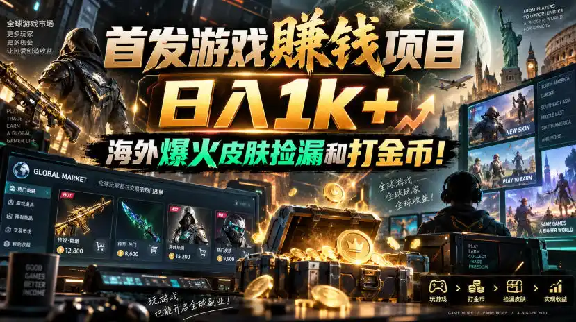 首发游戏賺钱项目，日入1k+，海外爆火皮肤捡漏和打金币！【揭秘】-钱途社