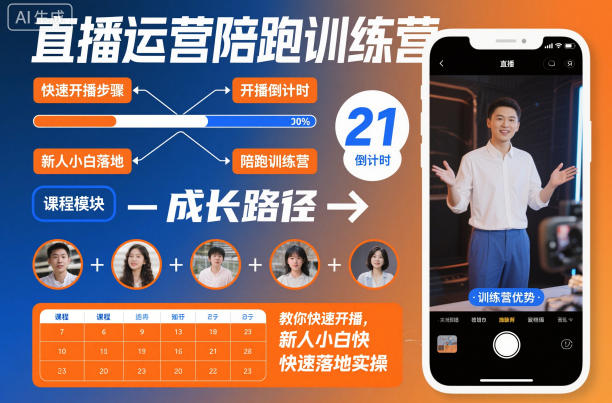 直播运营陪跑训练营，教你快速开播，新人小白快速落地实操-钱途社