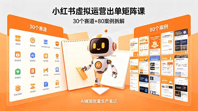 小红书虚拟运营出单矩阵课：30个赛道+80案例拆解，AI赋能批量生产笔记-钱途社