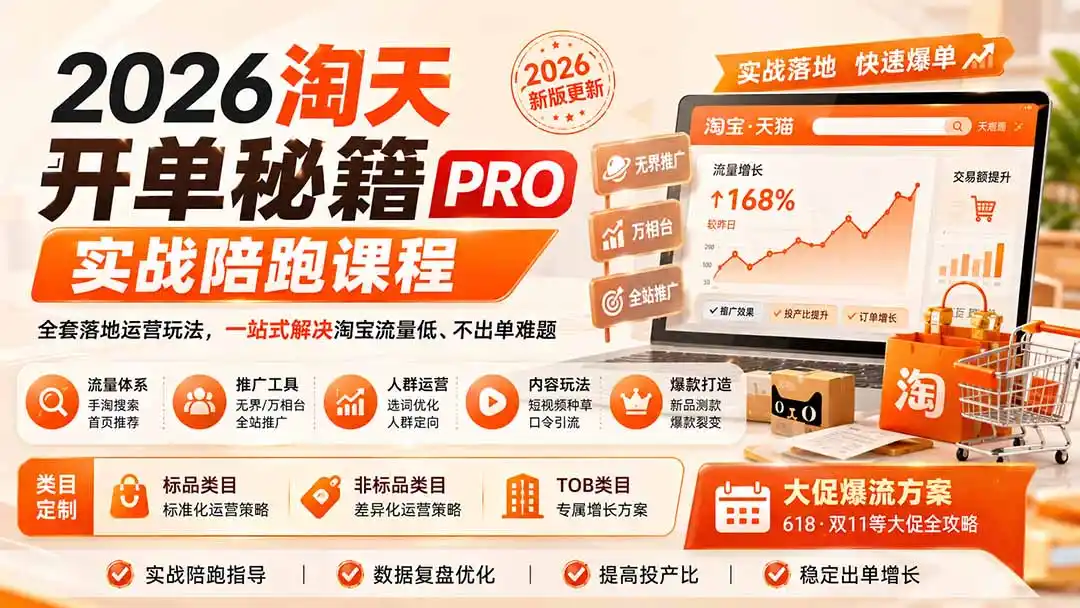 2026淘天开单秘籍PRO实战陪跑课程：全套落地运营玩法，一站式解决淘宝流量低、不出单难题(更新260823-钱途社