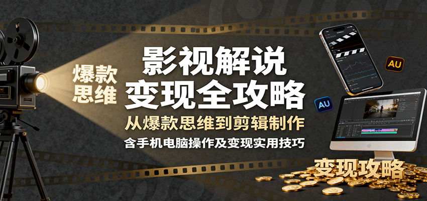 影视解说变现全攻略：从爆款思维到剪辑制作，含手机电脑操作及变现实用技巧-钱途社