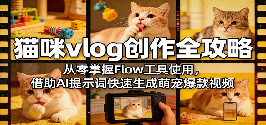 猫咪vlog创作全攻略：从零掌握Flow工具使用，借助AI提示词快速生成萌宠爆款视频-钱途社