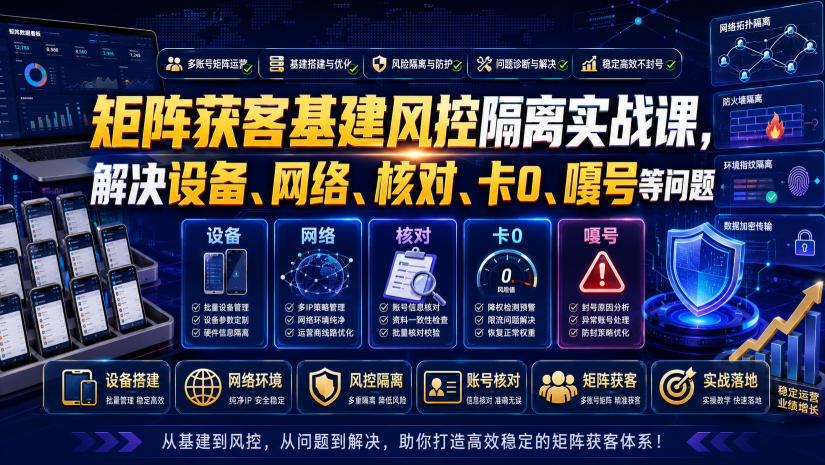 矩阵获客基建风控隔离实战课，解决设备、网络、核对、卡0、嘎号等问题-钱途社