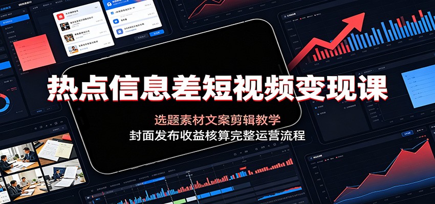 热点信息差短视频变现课：选题素材文案剪辑教学，封面发布收益核算完整运营流程-钱途社