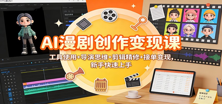 AI漫剧创作变现课:工具使用+导演思维+剪辑精修+接单变现,新手快速上手-钱途社