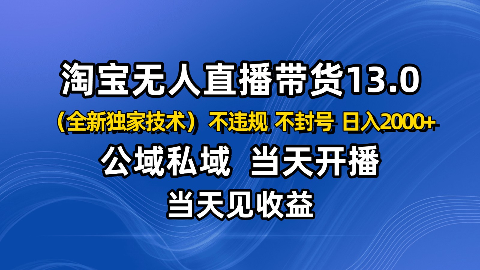淘宝无人直播13.0，公域私域技术，不封号，不违规 布局下半年旺季赛道，日入2000+-钱途社