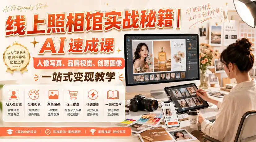 线上照相馆实战秘籍｜AI速成课，人像写真、品牌视觉、创意图像一站式变现教学-钱途社