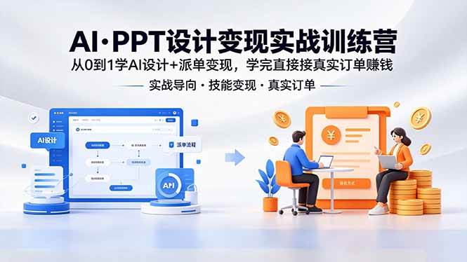 （18457期）AI·PPT设计变现实战训练营，从0到1学AI设计+派单变现，学完直接接真实订单赚钱-钱途社