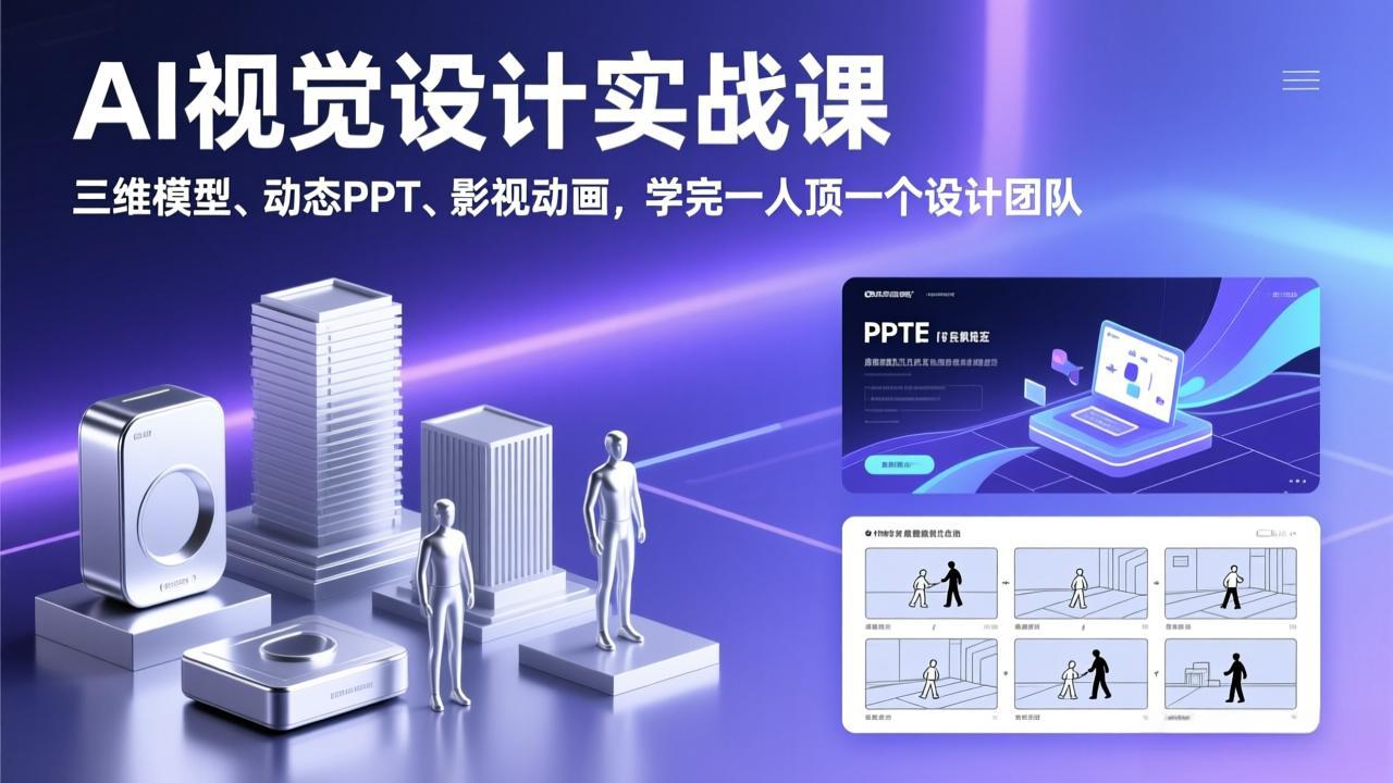 AI视觉设计实战课,三维模型、动态PPT、影视动画,学完一人顶一个设计团队-钱途社