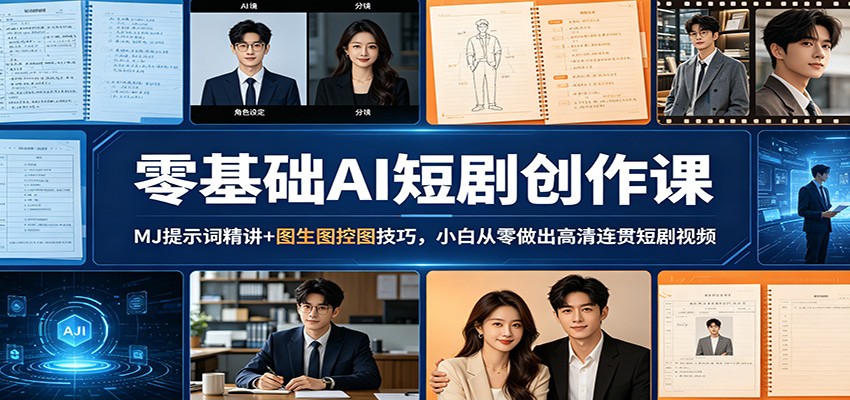 零基础AI短剧创作课：MJ提示词精讲+图生图控图技巧，小白从零做出高清连贯短剧视频-钱途社