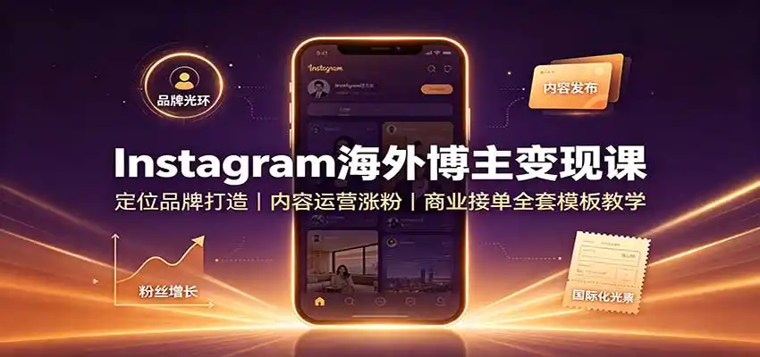 Instagram海外博主变现课：定位品牌打造，内容运营涨粉，商业接单全套模板教学-钱途社