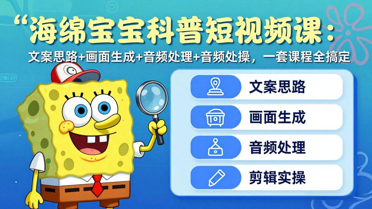 海绵宝宝科普短视频课：文案思路+画面生成+音频处理+剪辑实操，一套课程全搞定-钱途社