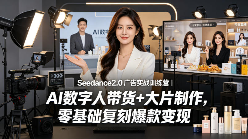 Seedance2.0广告实战训练营｜AI数字人带货+大片制作，零基础复刻爆款变现-钱途社