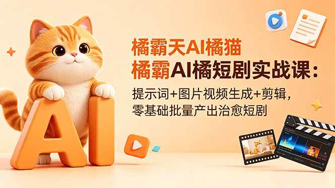 （18542期）橘霸天AI橘猫短剧实战课：提示词+图片视频生成+剪辑，零基础批量产出治愈短剧-钱途社