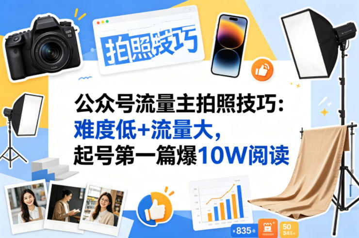 公众号流量主之拍照技巧赛道，难度低+流量大，起号第一篇就爆了10w阅读-钱途社