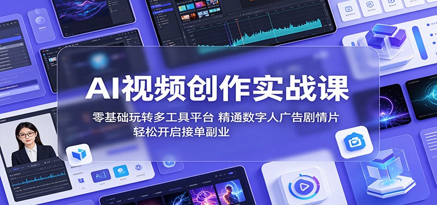 AI视频创作实战课:零基础玩转多工具平台,精通数字人广告、剧情片,轻松开启接单副业-钱途社
