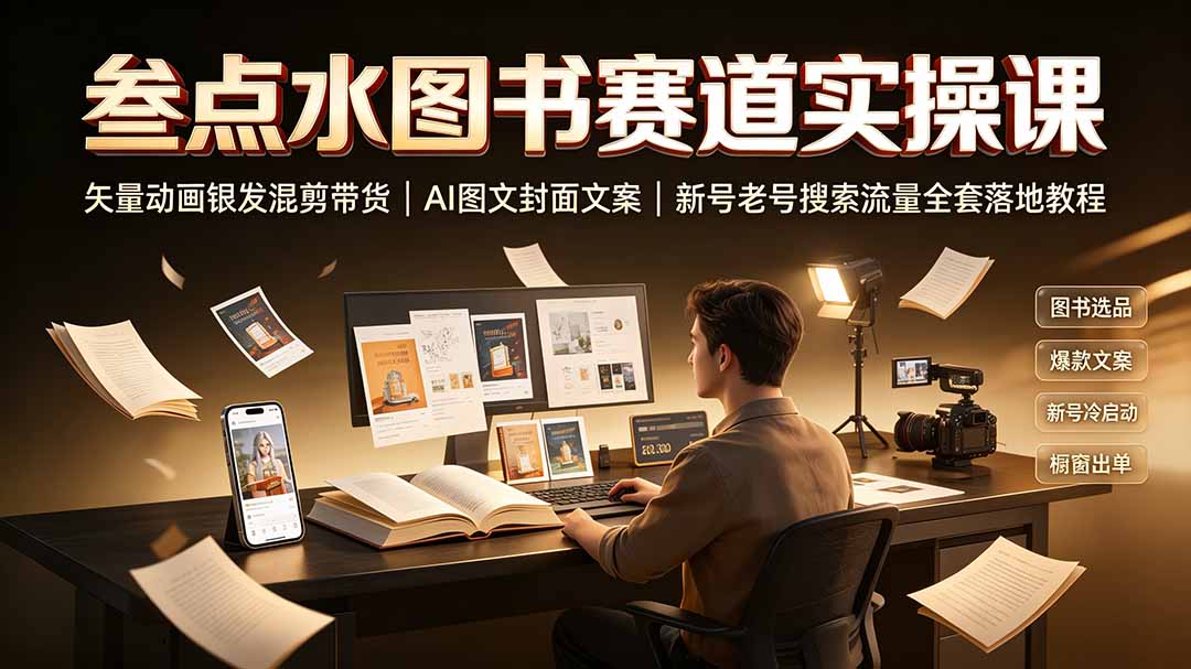 叁点水图书赛道实操课｜矢量动画银发混剪带货，AI图文封面文案，新号老号搜索流量全套落地教程-钱途社