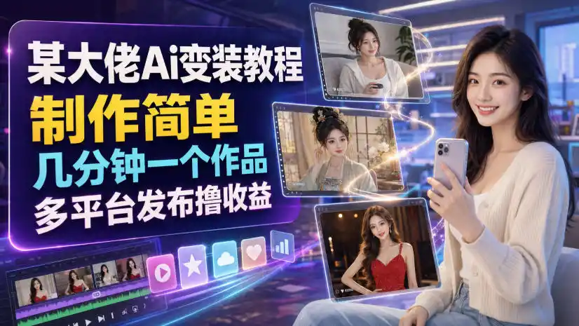 某大佬Ai变装教程，制作简单，几分钟一个作品，多平台发布撸收益-钱途社