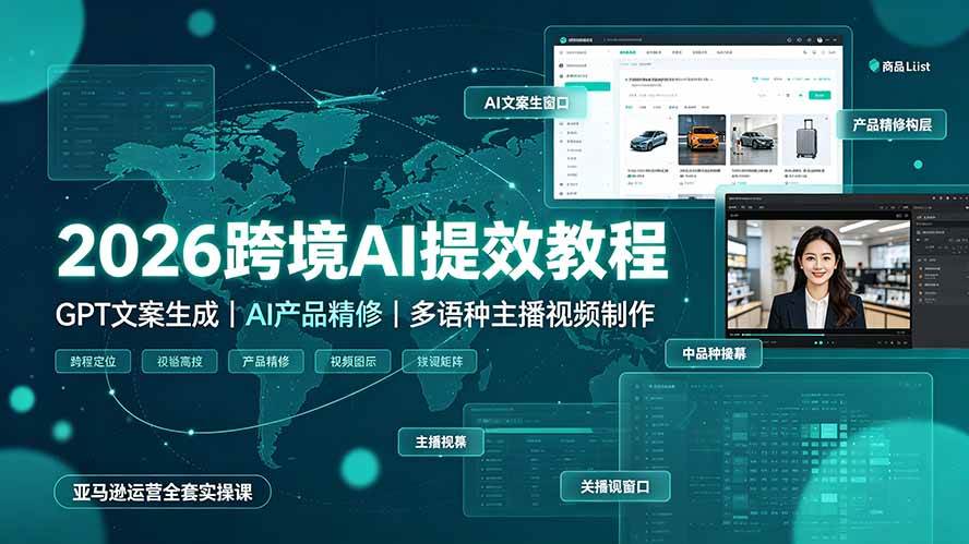 （19286期）2026跨境AI提效教程·GPT文案生成｜AI产品精修｜多语种主播视频制作，亚马逊运营全套实操课-钱途社