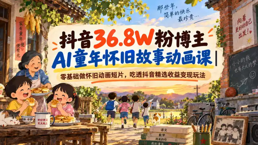 抖音36.8W粉博主AI童年怀旧故事动画课｜零基础做怀旧动画短片，吃透抖音精选收益变现玩法-钱途社