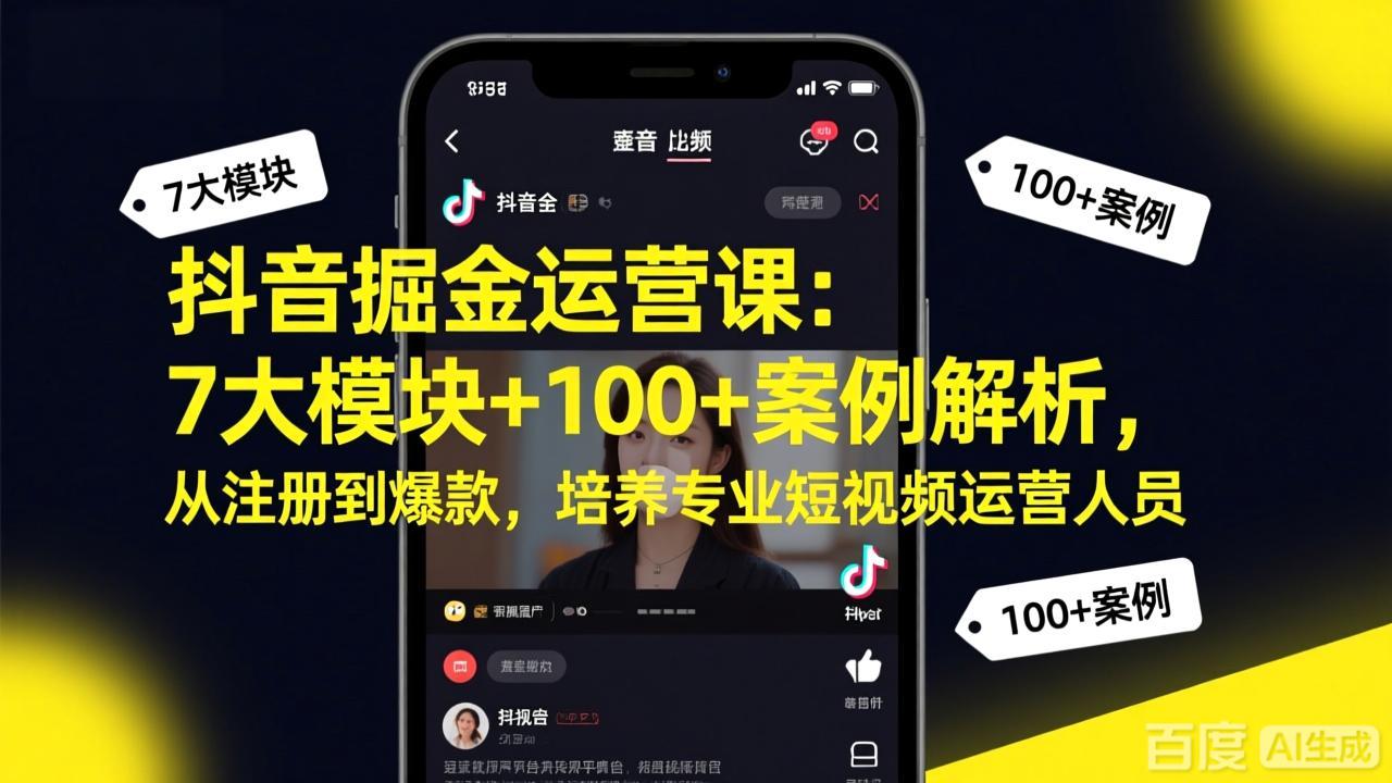 抖音掘金运营课：7大模块+100+案例解析，从注册到爆款，培养专业短视频运营人员-钱途社