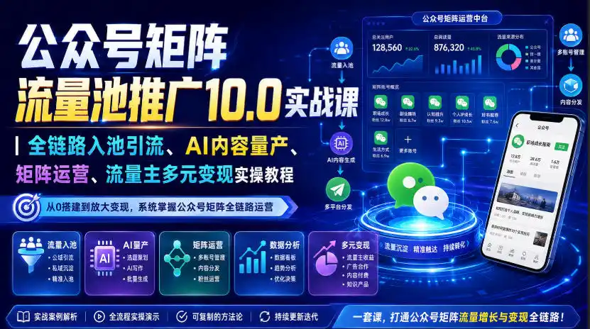 公众号矩阵流量池推广10.0实战课｜全链路入池引流、AI内容量产、矩阵运营、流量主多元变现实操教程-钱途社