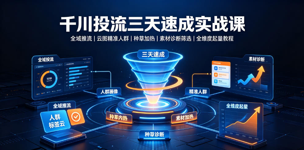 千川投流三天速成实战课｜全域推流、云图精准人群、种草加热、素材诊断筛选全维度起量教程-钱途社