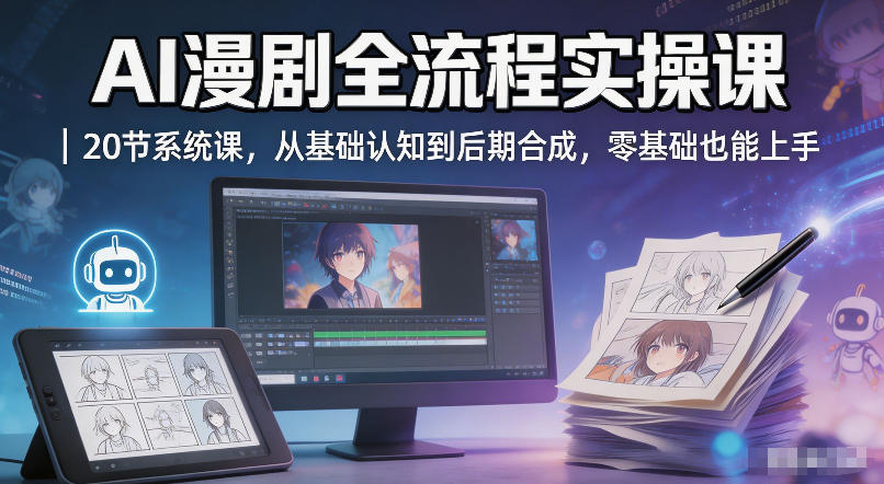 AI漫剧全流程实操课｜20节系统课，从基础认知到后期合成，零基础也能上手-钱途社
