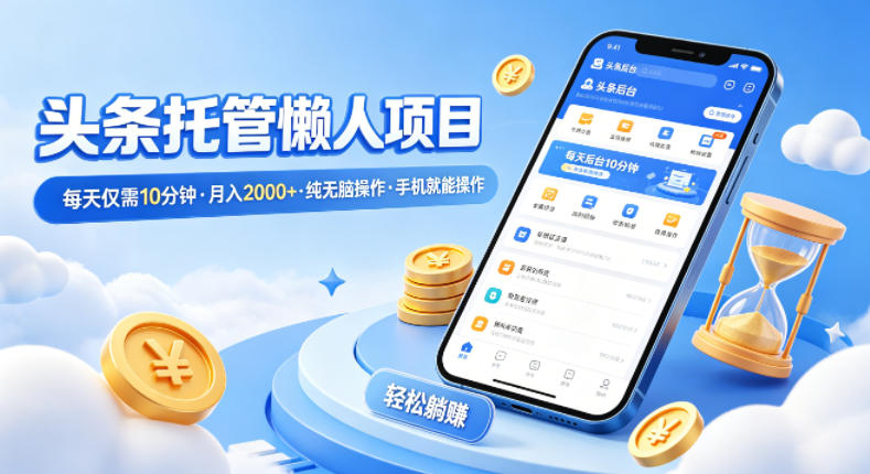 头条托管懒人项目，每天仅需10分钟，月入2000+，纯无脑操作，手机就能操作【揭秘】-钱途社