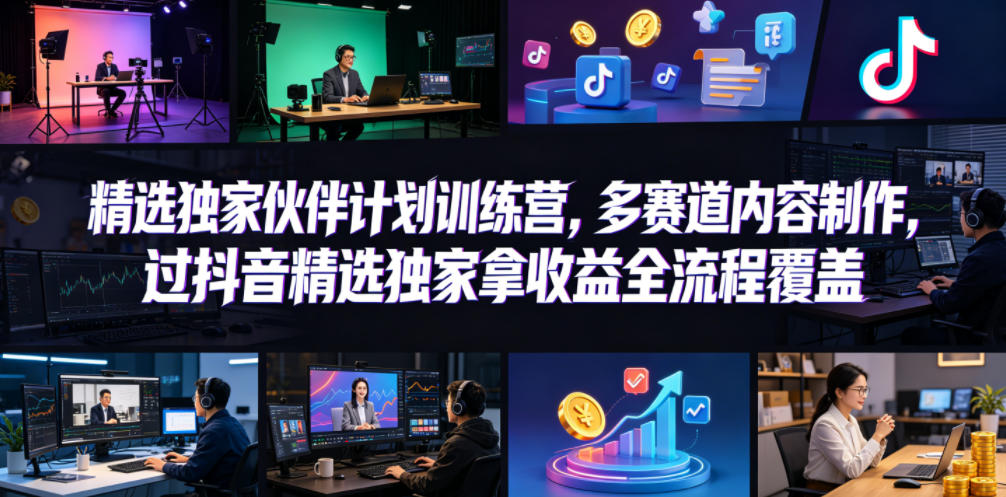 小豁食堂精选独家伙伴计划训练营，多赛道内容制作，过抖音精选独家拿收益全流程覆盖-钱途社