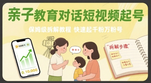 亲子教育对话短视频起号，保姆级拆解教程，快速起千粉万粉号-钱途社