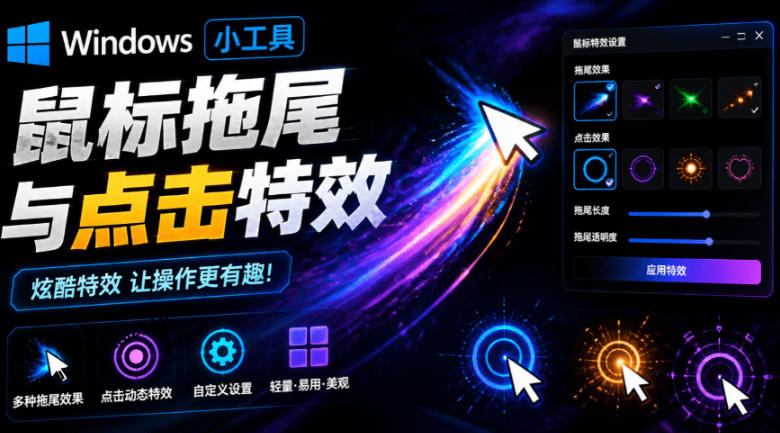 Windows特效小工具！一键给你的鼠标添加拖尾与点击动态特效，吾爱出品，免费使用Mouse Trail-钱途社