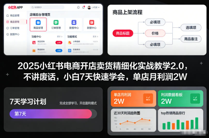 2025小红书电商开店卖货精细化实战教学2.0，不讲废话，小白7天快速学会，单店月利润2W-钱途社