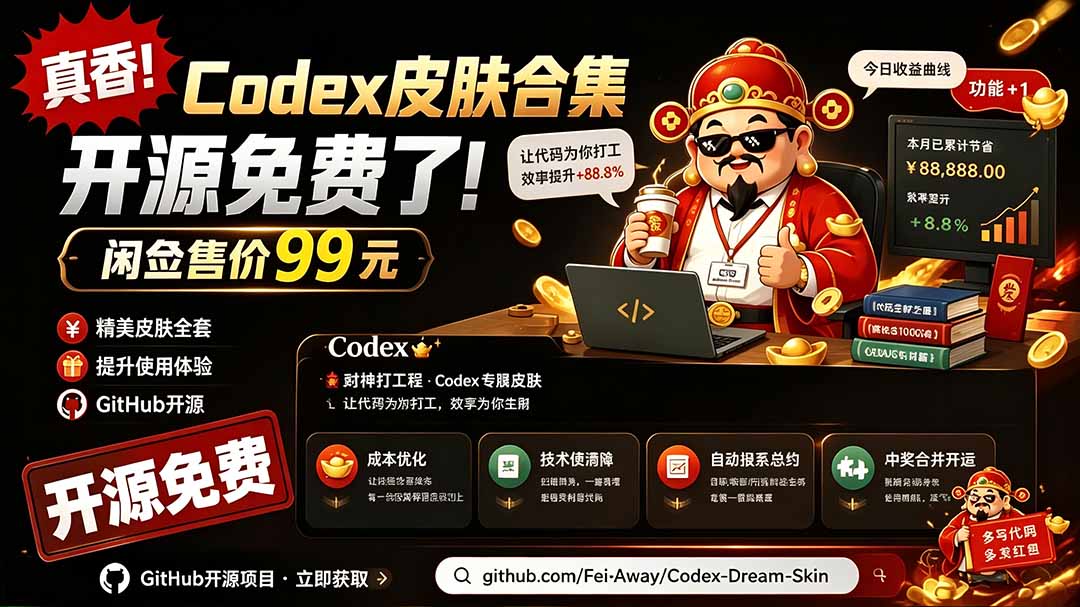 闲鱼售卖99元的Codex皮肤包，GitHub 免费开源了！让你的codex变成精美界面 Codex Dream Skin-钱途社
