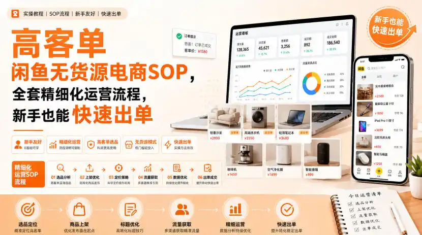 高客单闲鱼无货源电商SOP，全套精细化运营流程，新手也能快速出单-钱途社