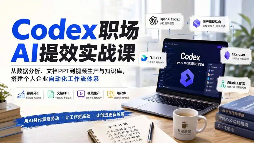 Codex职场AI提效实战课：从数据分析、文档PPT到视频生产与知识库，搭建个人企业自动化工作流体系-钱途社