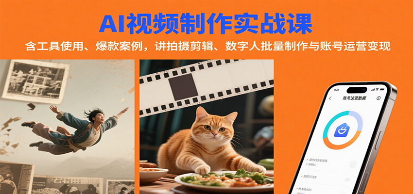 AI视频制作实战：含工具使用、爆款案例，讲拍摄剪辑、数字人批量制作与账号运营变现-钱途社