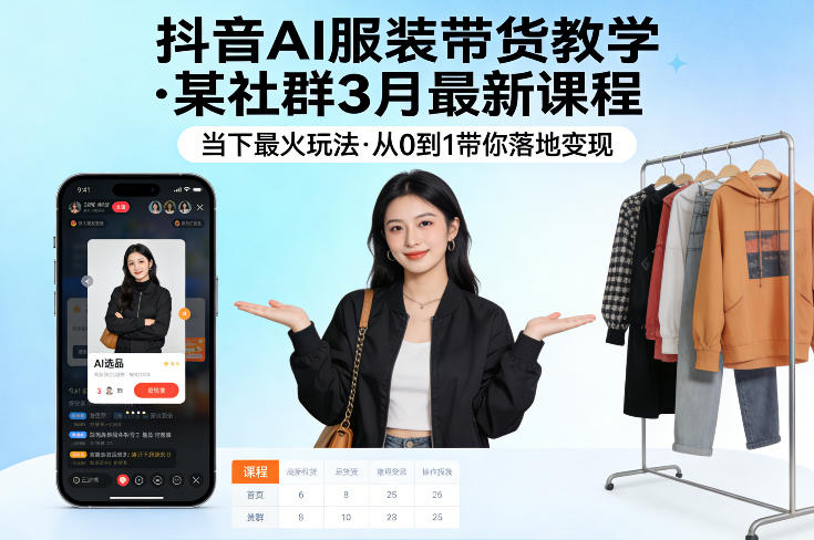 抖音AI服装带货教学，某社群3月最新课程，当下最火玩法，从0到1带你落地变现-钱途社