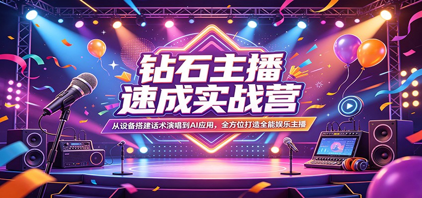 钻石主播速成实战营：从设备搭建话术演唱到AI应用，全方位打造全能娱乐主播-钱途社