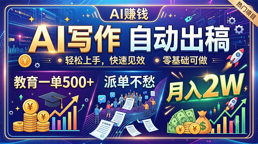 AI写作自动出稿，教育一单500+，派单不愁，月入2W-钱途社