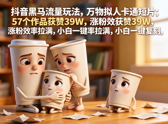 抖音黑马流量玩法，万物拟人卡通短片，57个作品获赞39W，涨粉效率拉满，小白一键复刻，保姆级拆解-钱途社